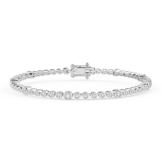 Bezel Round Diamond Cut Tennis Bracelet In White Gold