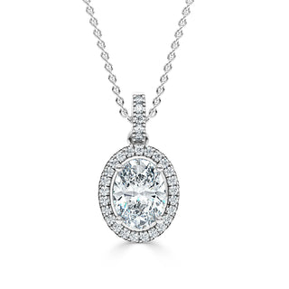 Halo Set Oval Diamond Pendant in White Gold