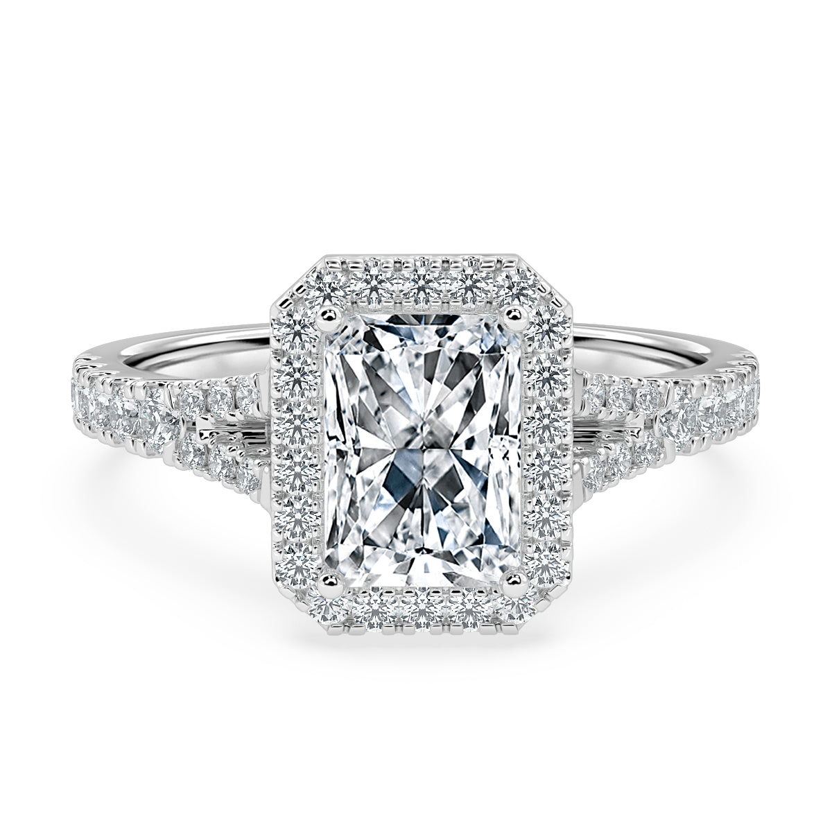 Radiant With Halo Setting and Diamond Band Ring