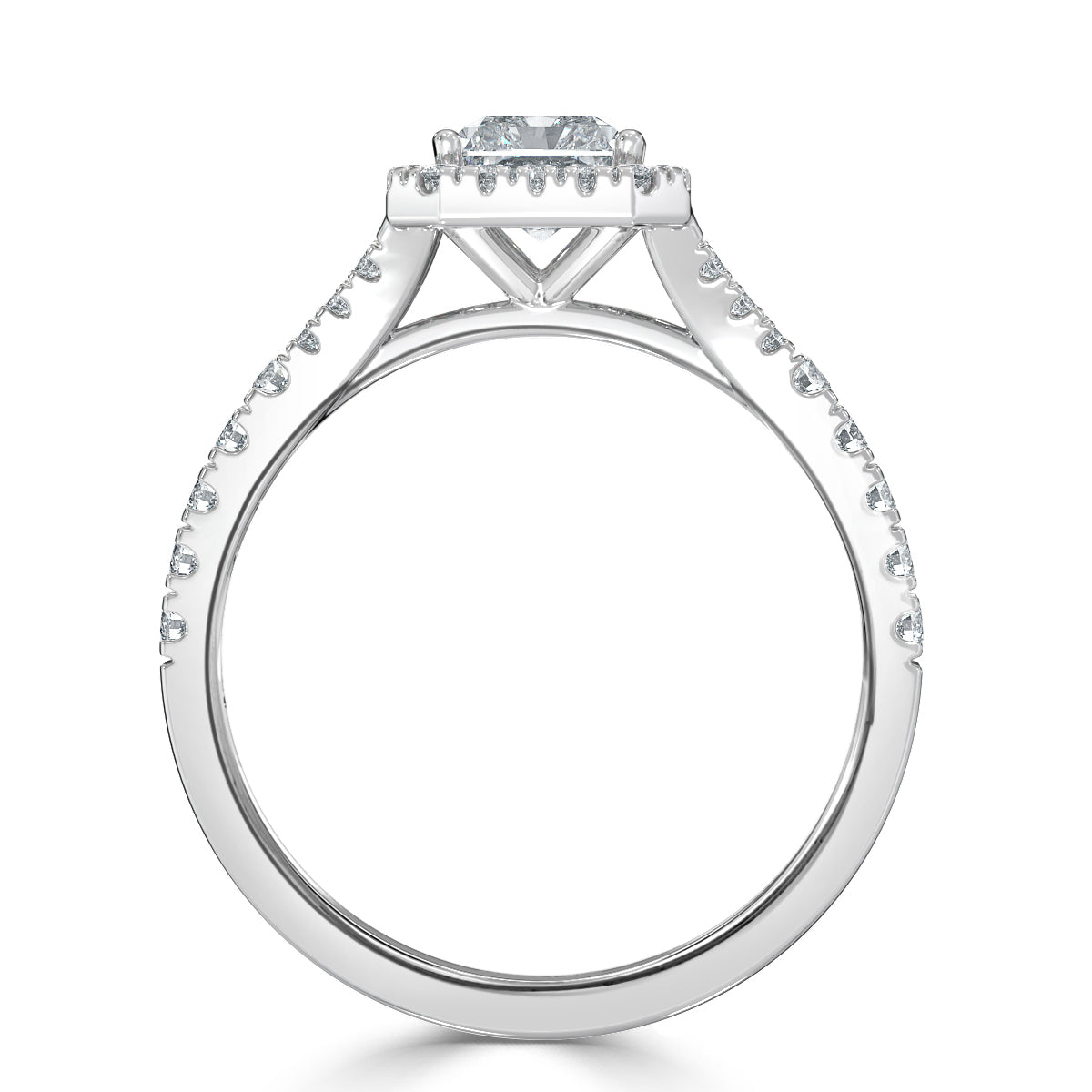 Radiant With Halo Setting and Diamond Band Ring