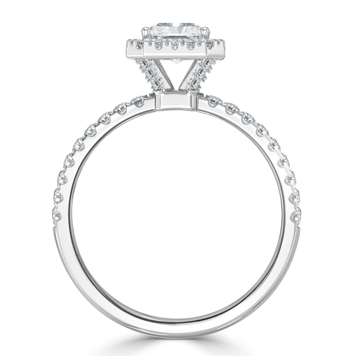 Radiant With Halo Setting And Diamond Band Ring