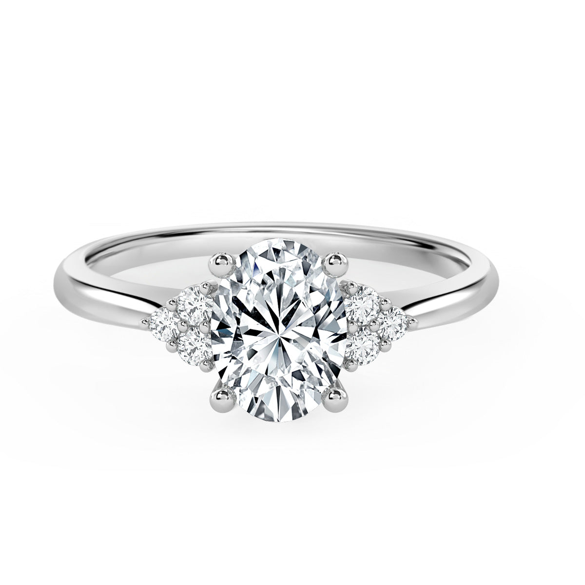 Oval With Round Cluster Trilogy Diamond Ring