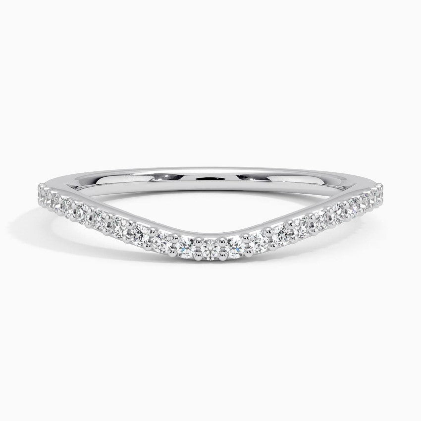 Curved Diamond Wedding Band in White Gold