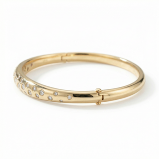 18K Gold Dome Floating Diamond Bangle