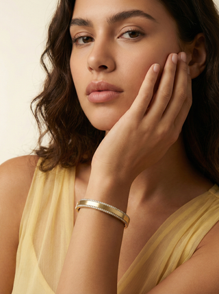 18K Gold Double Row Diamond Bangle