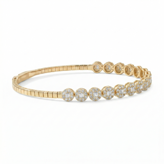 18K Gold Diamond Cluster Tennis Bangle