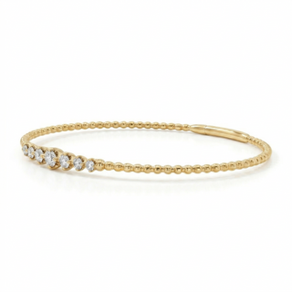 18K Gold Beaded Diamond Station Bangle