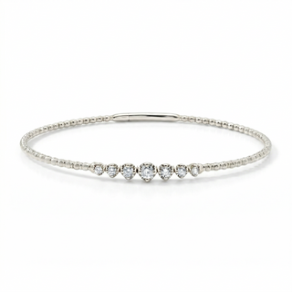 18K Gold Beaded Diamond Station Bangle