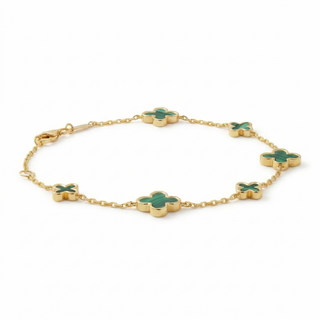18K Gold Clover Charm Bracelet – Green Stone Edition