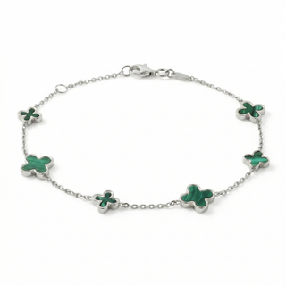 18K Gold Clover Charm Bracelet – Green Stone Edition