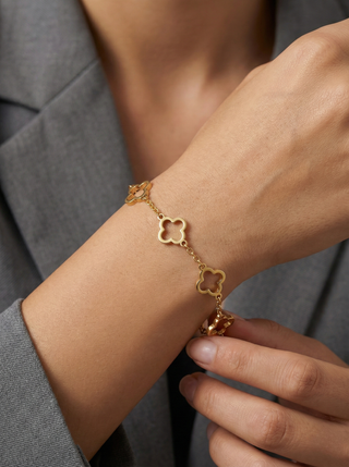 Clover Bracelet in 18K Yellow Gold (Malachite Style)