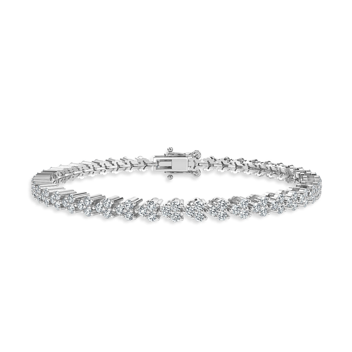 Clustered Round Diamond White Gold Bracelet