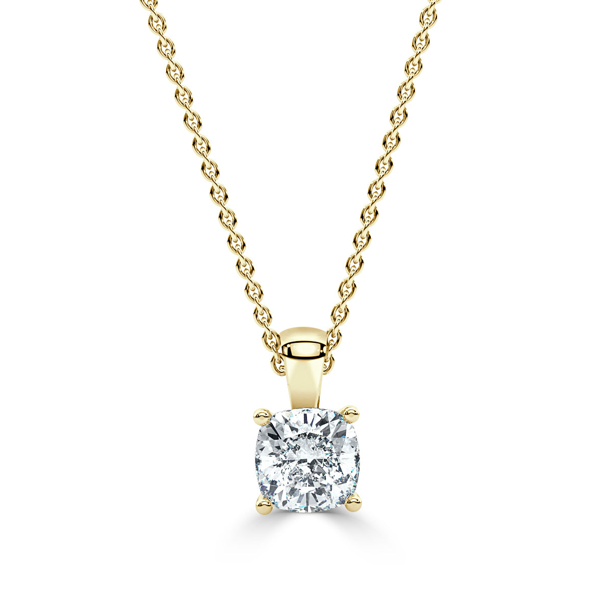 Cushion Cut Diamond Pendant in Yellow Gold