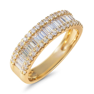 Baguette Bar Ring with Double Pavé Edge