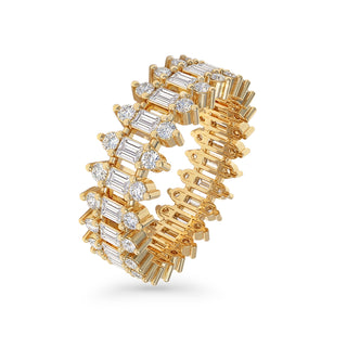 Baguette & Round Diamond Lattice Band
