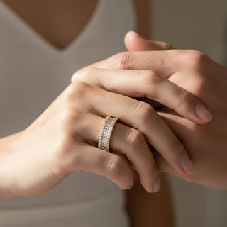 Baguette Bar Ring with Double Pavé Edge