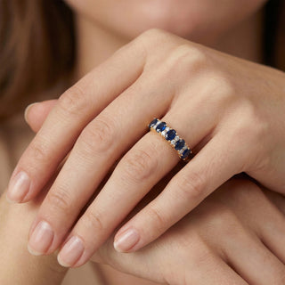Sapphire & Diamond Alternating Half-Eternity Band