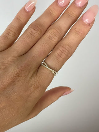 Cross-Over Pavé Diamond Ring in Solid 18K Gold
