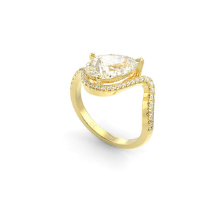 Pear Pavé Wave Ring in Solid 18K Gold (Lab Diamond)