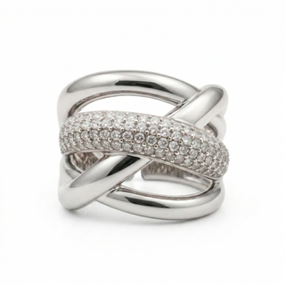 Triple Band Crossover Diamond Ring
