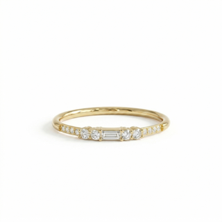 Baguette & Round Diamond Petite Band Ring