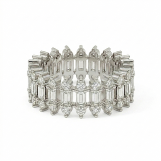 Baguette & Round Diamond Lattice Band