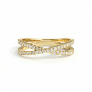 Cross-Over Pavé Diamond Ring in Solid 18K Gold
