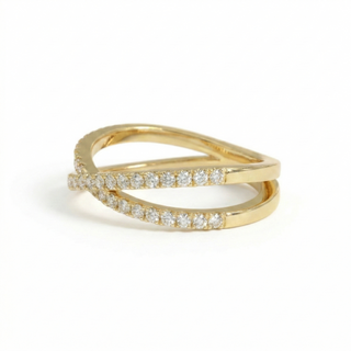 Cross-Over Pavé Diamond Ring in Solid 18K Gold