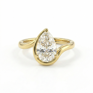 Pear Sculpted Diamond Ring in Solid 18K Gold