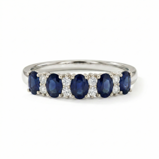 Sapphire & Diamond Alternating Half-Eternity Band
