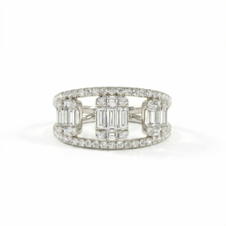 Emerald-Cut Trio Link Ring with Pavé Halo