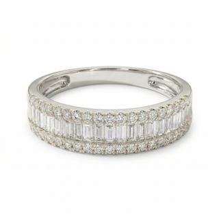 Baguette Bar Ring with Double Pavé Edge
