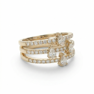 Triple Row Pear Cluster Ring with Pavé Bands