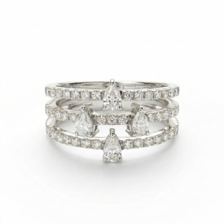 Triple Row Pear Cluster Ring with Pavé Bands