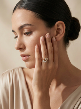 Triple Row Pear Cluster Ring with Pavé Bands